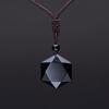 Unisex Natural Stone Obsidian Hexagram Pendant Necklace