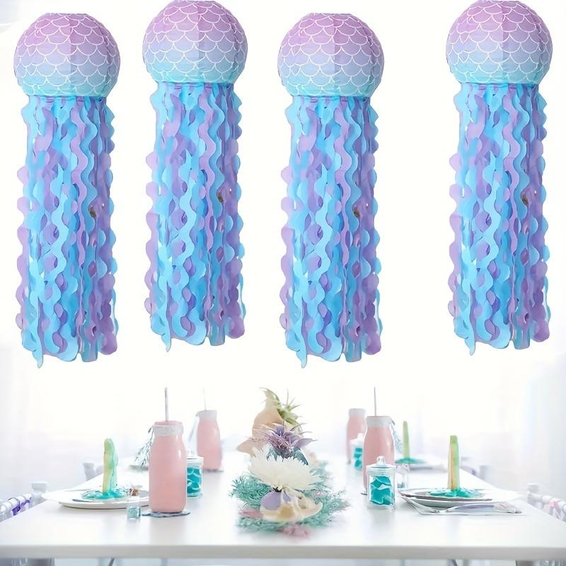 4pc Mermaid Jellyfish Paper Lanterns Hanging Decoration Pink Purple Blue Hanging Paper Lantern Birthday Wedding Party Decoration