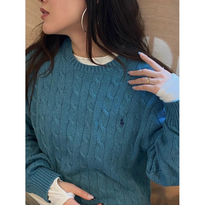 Suéter Pulôver de Gola Redonda EastRogue para Casais no Outono e Inverno, Suéter de Lã Tricotado em Cabo com Cavalo Pequeno, Moderno e Versátil.