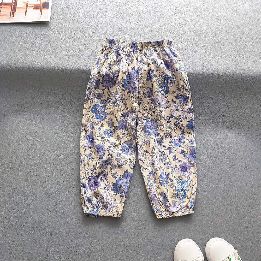 

Летние милые штаны с цветами для девочек, детские повседневные штаны с выдвижной ножкой и принтом, крутые дышащие пляжные штаны для маленьких мальчиков и девочек 100