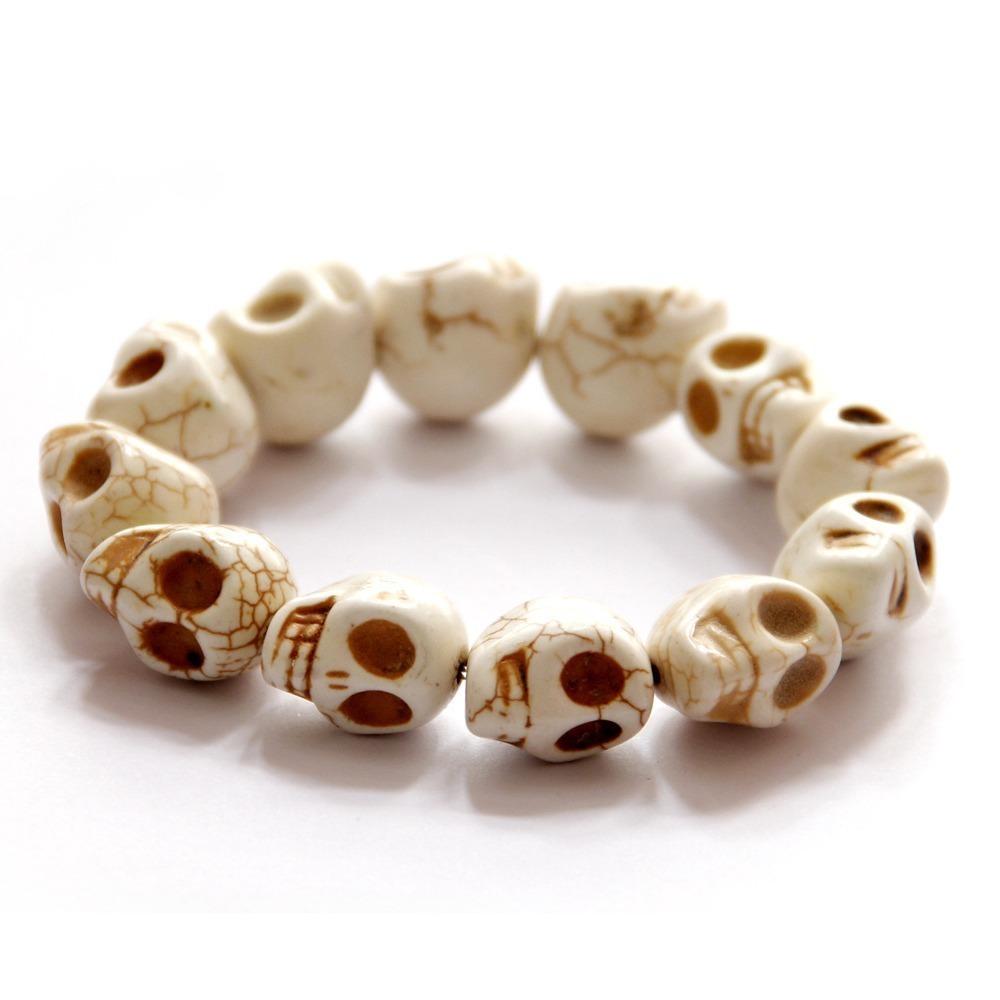 Vintage Design Skull Beaded Bracelet Elastic Rope Bangle Skeleton Beaded Bracelet  Teenager