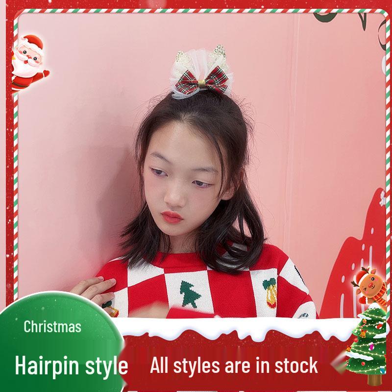 Korean Style Cartoon Christmas Hair Clips for Girls – Red Baby Bow and Bangs Accessories