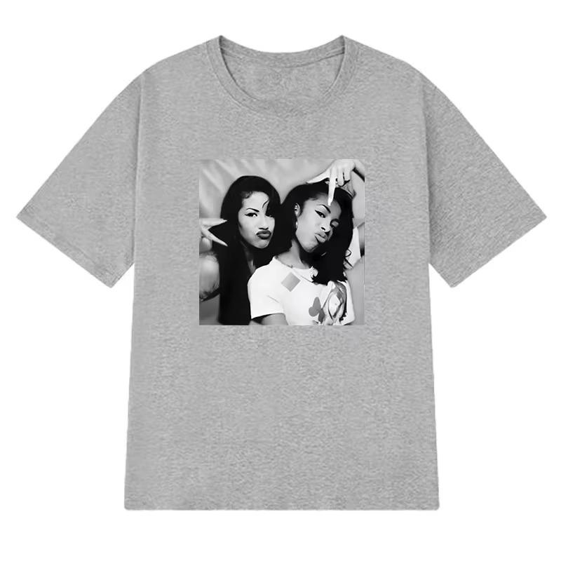 Fashion Aaliyah N Selena Graphic Tee Cotton Unisexs Unisexs Tshirt Y2k Streetwear