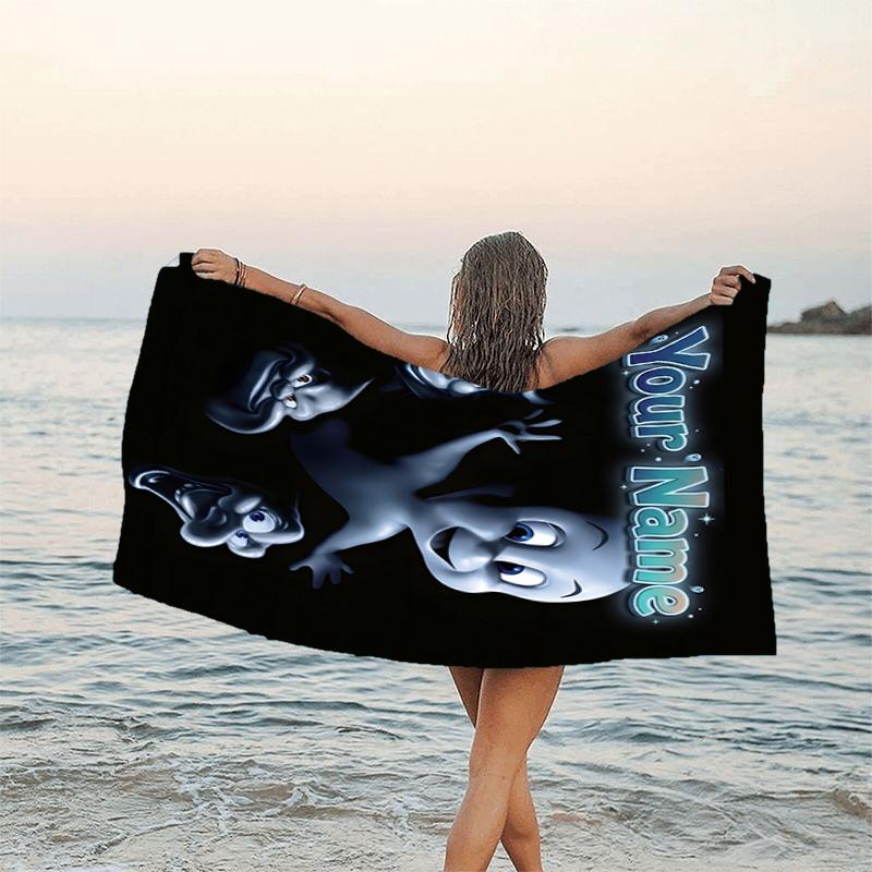 1pc Casper Beach Towel with Custom Name, Beach and Seaside Swimming Pool Equipment, Fashion Pattern, Rectangular, Travel Essential