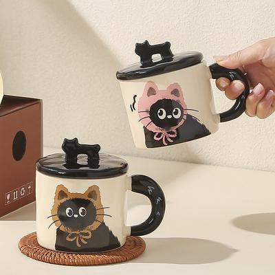 Creative Cat Mug with Lid Cute Household Ceramic Cup Office Water Cup Coffee Cup Practical Gift