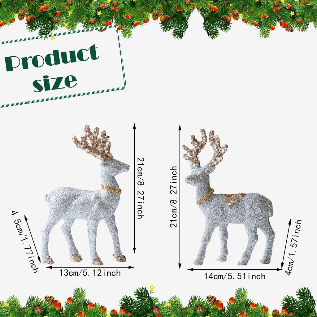 2 Pieces Christmas Reindeer Statues Sculptures for Bookcase Cabinet Tabletop