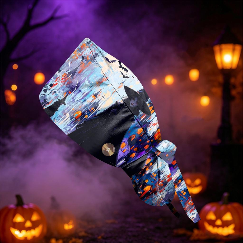 Women's Halloween Printed Ponytail, Fashion Work Hat With, Shower Wrap, Costume
