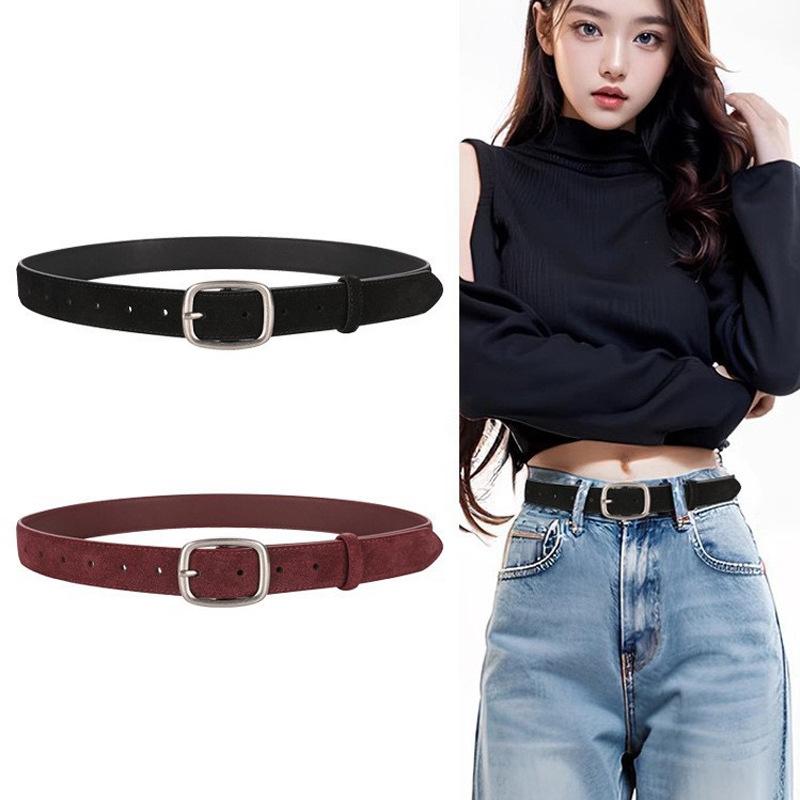 Echtes Leder Wildleder Gürtel Damen Dekoration Modisch und Schlicht High-End Hong Kong-Stil Retro Literarisch Dornschließe Gürtel Tide