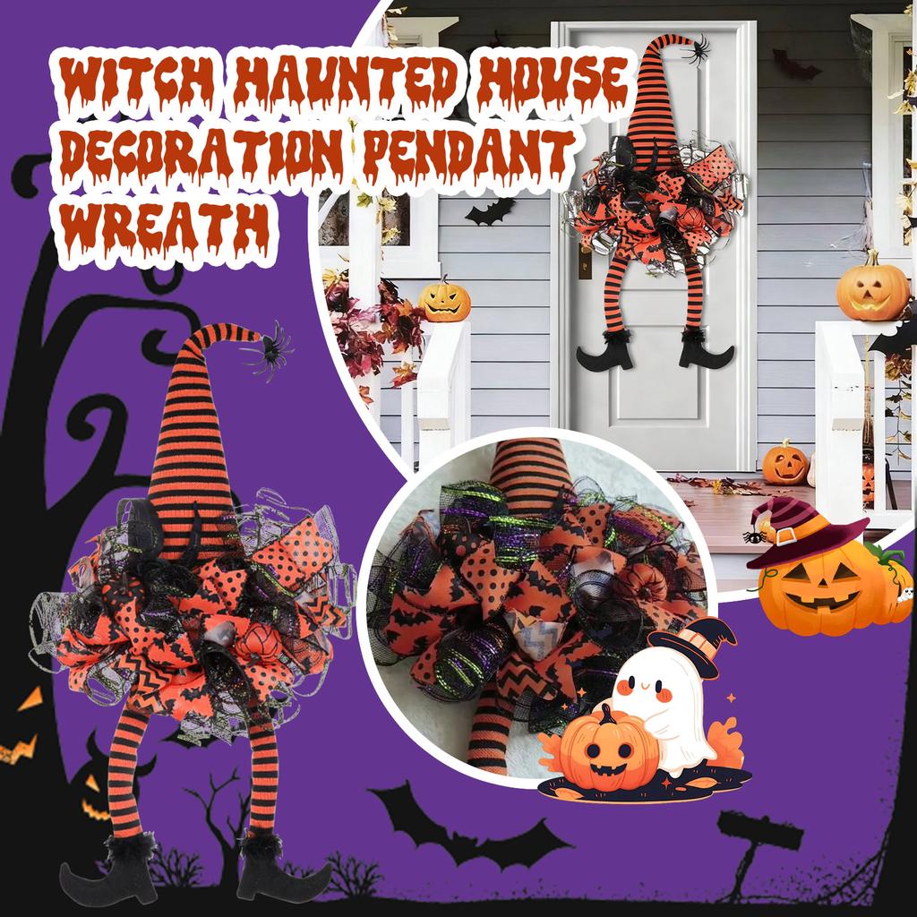 Halloween Wreath Door Hanging Wreath Witch Haunted House Decoration Pendant Horror Party Hanging Wreath Festival Atmosphere Decoration