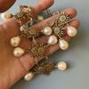 Vintage Baroque Irregular Glossy Bead Elegant Women Jewelry Set, Necklace and Ear Hook Earrings