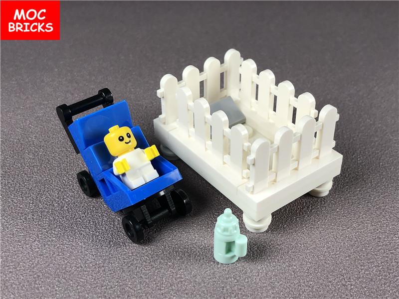 Set  MOC Bricks DIY Cradle Set Small Baby carriage crib figure Educational building Blocks toys for KIDS Dolls Xmas Gifts