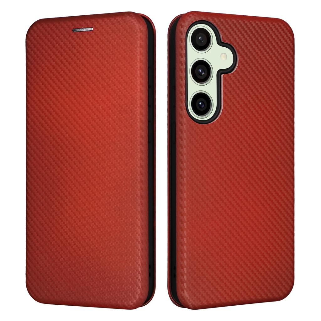 Pro pouzdro na mobilní telefon Samsung Galaxy S24 FE Kožený kryt s texturou uhlíkových vláken a magnetickým automatickým zavíráním
