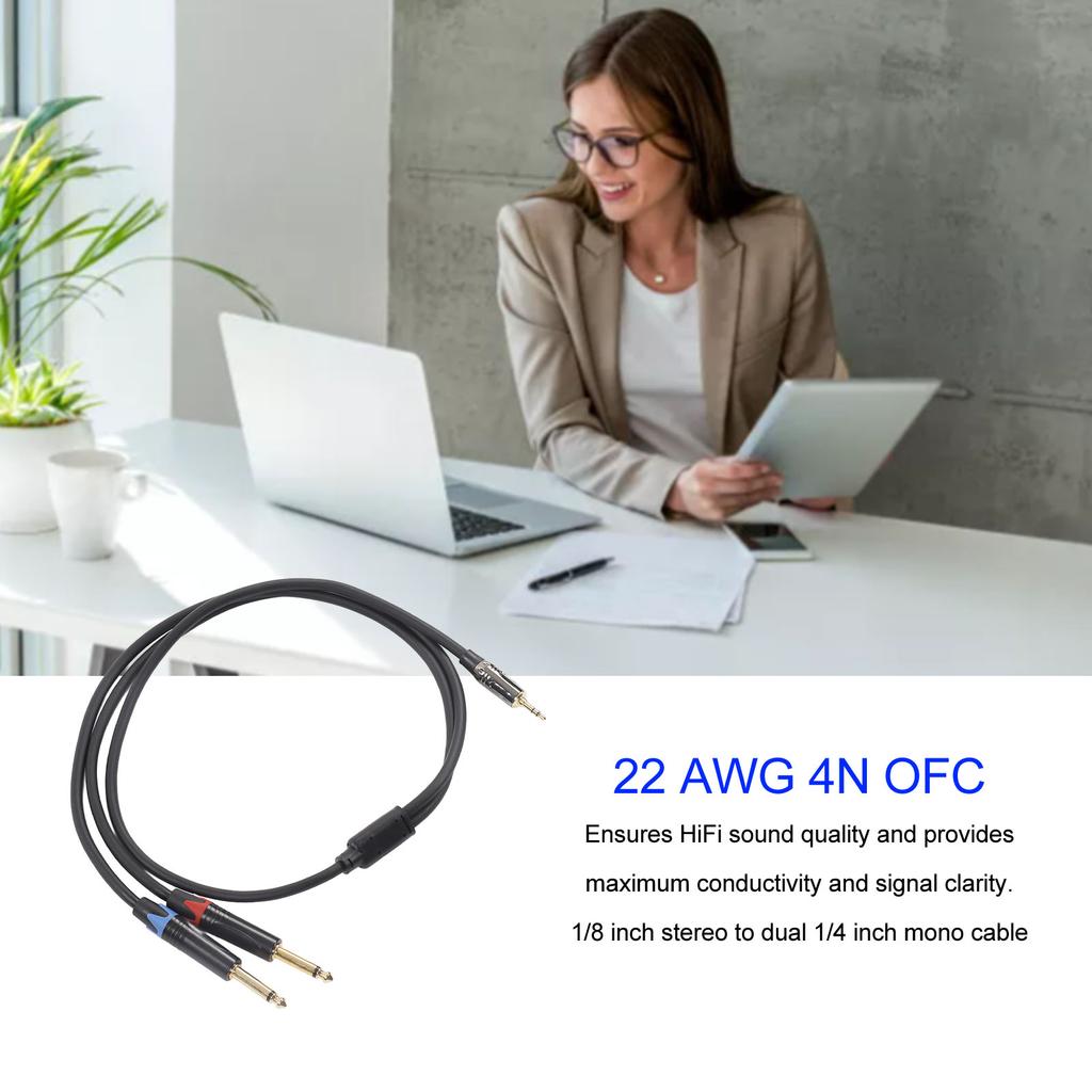 3.5mm 1Celsius8 Inch Male To Dual 6.35mm 1Celsius4 Inch TS Male Cable Stereo 1Celsius4 To 1Celsius8 Cable for Amplifier Mixer