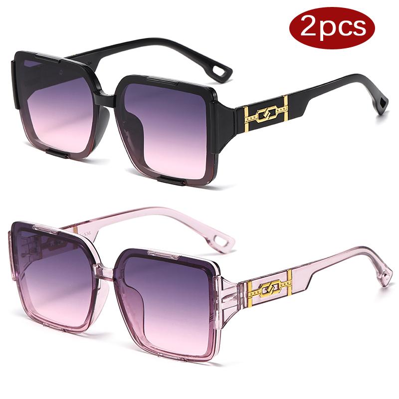 

2pcs New Fashion Oversized Square Sunglasses Men Women Casual Sun Glasses Unisex Alloy Decoration Sun Protection Eyeglasses