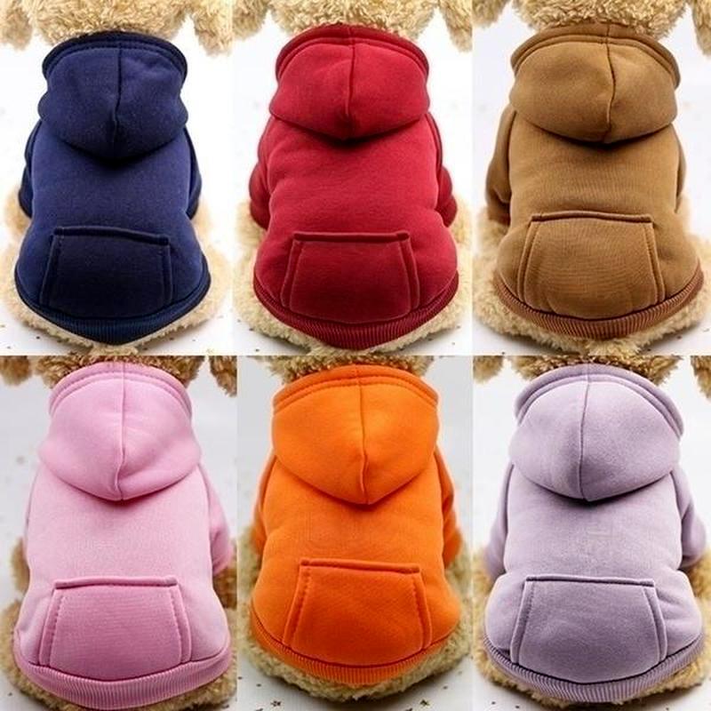Pet Autumn and Winter Sports Jacket Warm Dog Clothes with Pockets Solid Color Fleece Hoodie