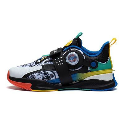 Li Ning Kids Lightweight Pattern Shock Absorption Support Casual Shoes Kids Sneakers Black White Green YKCT002-3