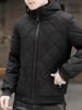 Men's Warm Quilted Hooded Jacket, Plush Winter Zip-Up Outerwear for Fall/Winter Outdoor Activities