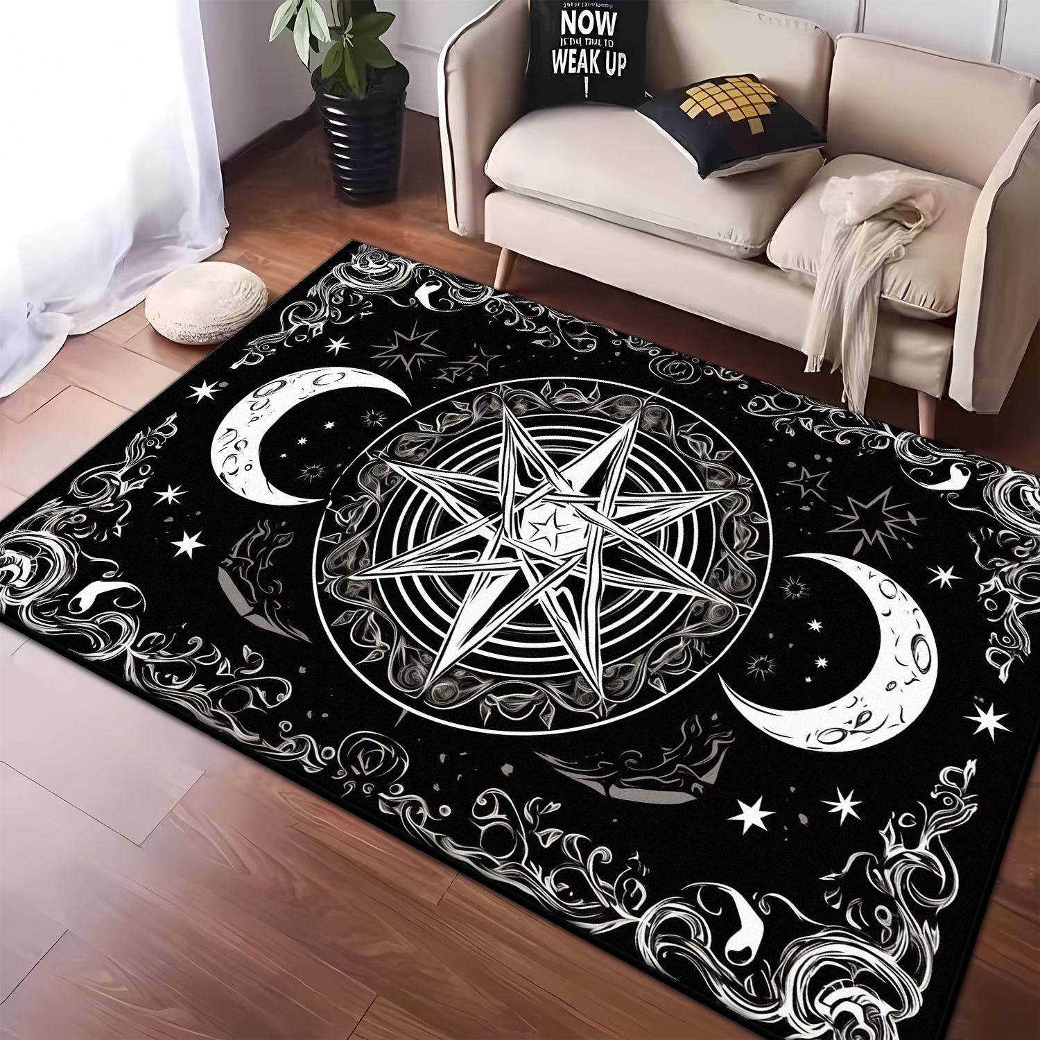 

Persian Style Antiskid Living Room Rug Foldable Moon and Stars Pattern Bedroom Carpet Soft Washable Entrance Door Mat Easy Clean 60x90cm