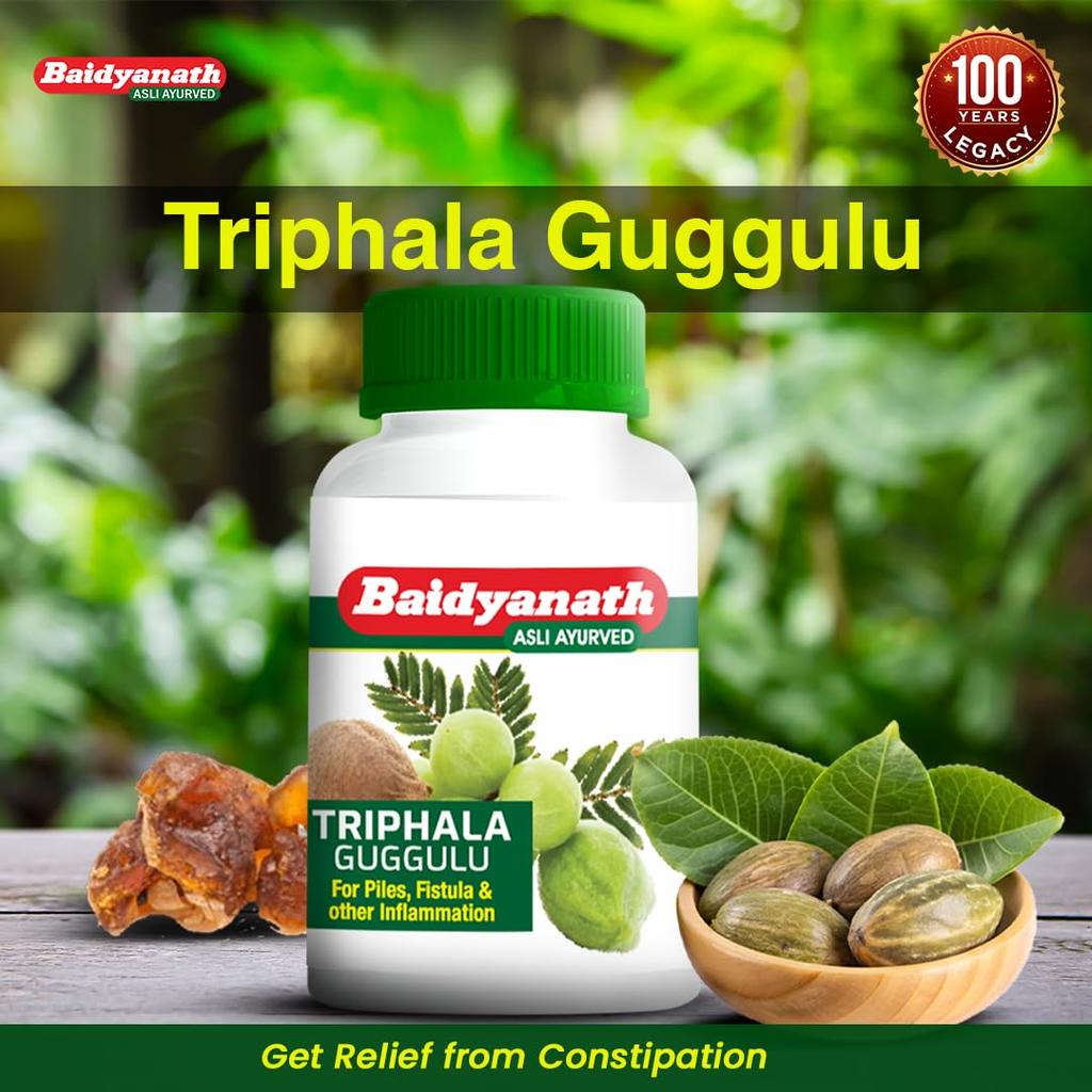 Baidyanath Triphala Guggulu Tablets Pack of 2 | Ayurvedic Herbal Blend for Daily Digestive Wellness and Internal Balance | 80 Tab
