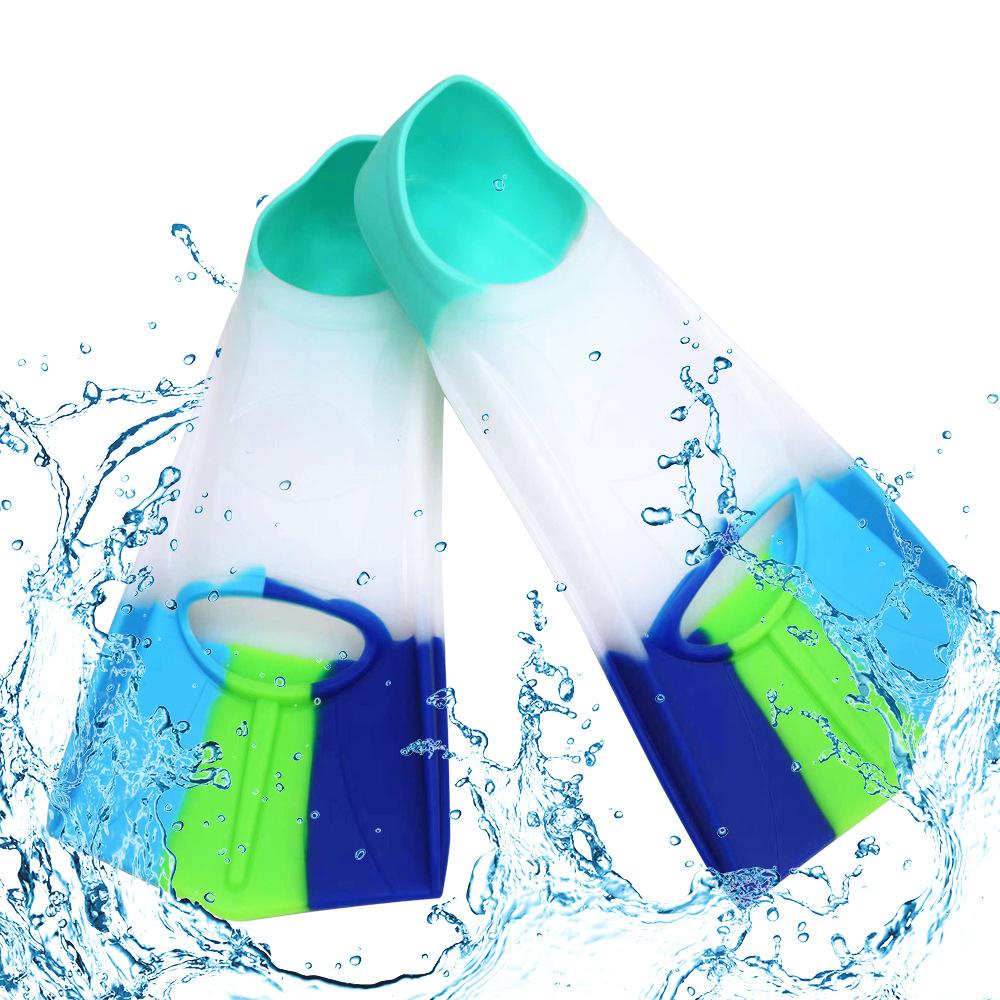 Eco-friendly Soft Silicone Hot Sell Custom Logo Full Foot Diving Fin Adult Kids Short Blade Swim Fins for Snorkeling Diving