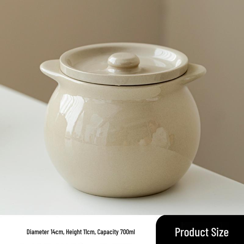 Ceramic Double Boiler Stew and Egg Custard Pot with Lid