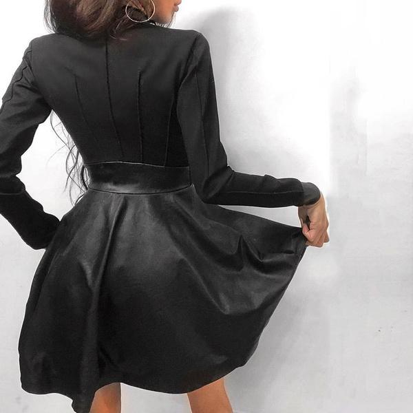 PU Leather Dress Length Tunic Dress 