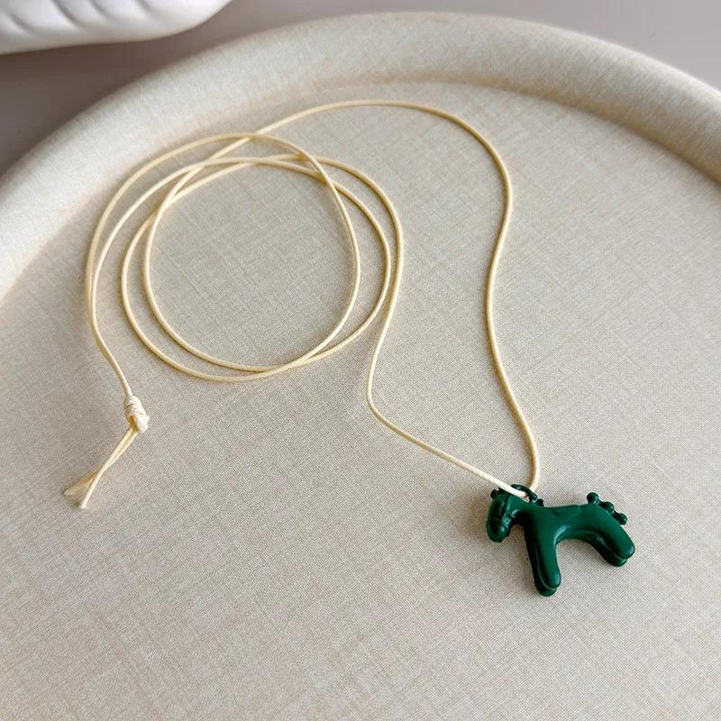 Hot Sale Horse Charm Pendant Necklace for Women Simple Adjustable Long Black Rope Sweater Chain Fashion Accessory 2026 Gifts