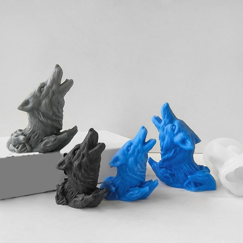 Wolf Head Silicone Candle Mold DIYs Animal 3D Plaster Resin Ornament Molds Home Decoration Crafts Gift for Enthusiasts