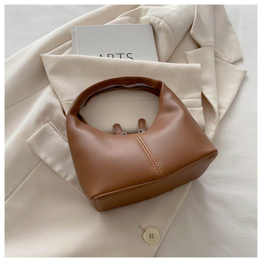 Small Bag Underarm Bag Candy Color Crescent Bag Casual Pu Leather Handbag Students
