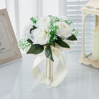 1 Stück Halteblumen Künstliche Natürliche Rose Hochzeitsstrauß Mit Seidensatinband Brautjungfer Brautparty Hochzeitszubehör