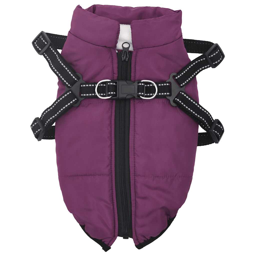 Dog Raincoat with Integrated Harness Waterproof and Reflective Purple Size L36
