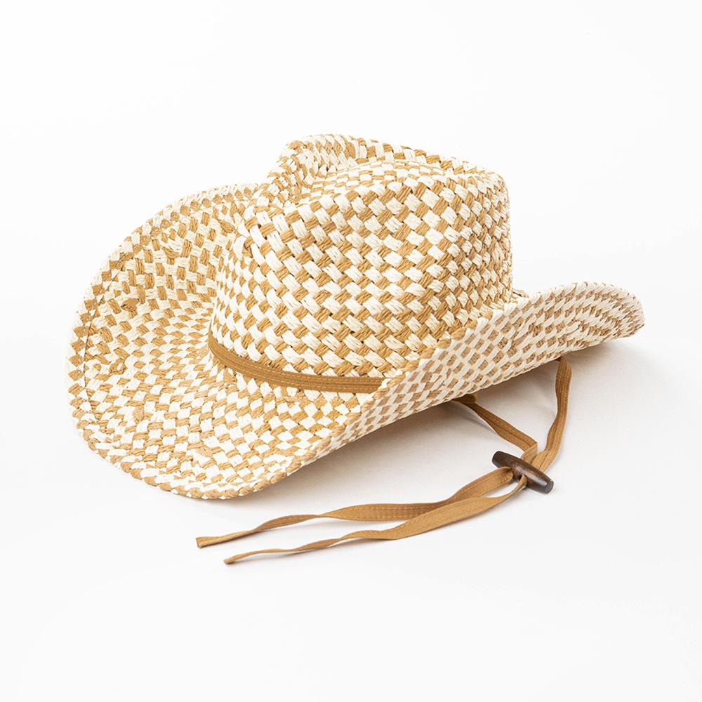 Sombrero de paja de vaquero doble cóncavo tejido a mano de dos colores sombrero de vaquero western para viajes al aire libre playa sombrero de caballero para mujer sombrero vaquero
