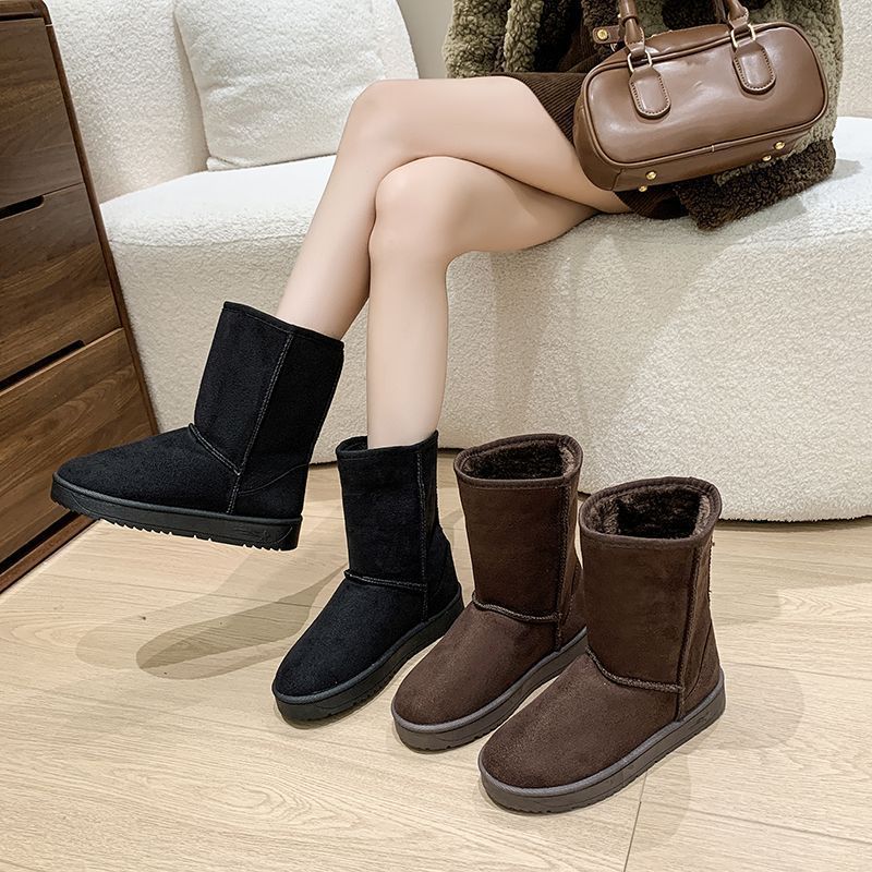 Sangpo snow boots fur integrated medium boots 2025 winter non-slip velvet high boots Northeast warm cotton shoes