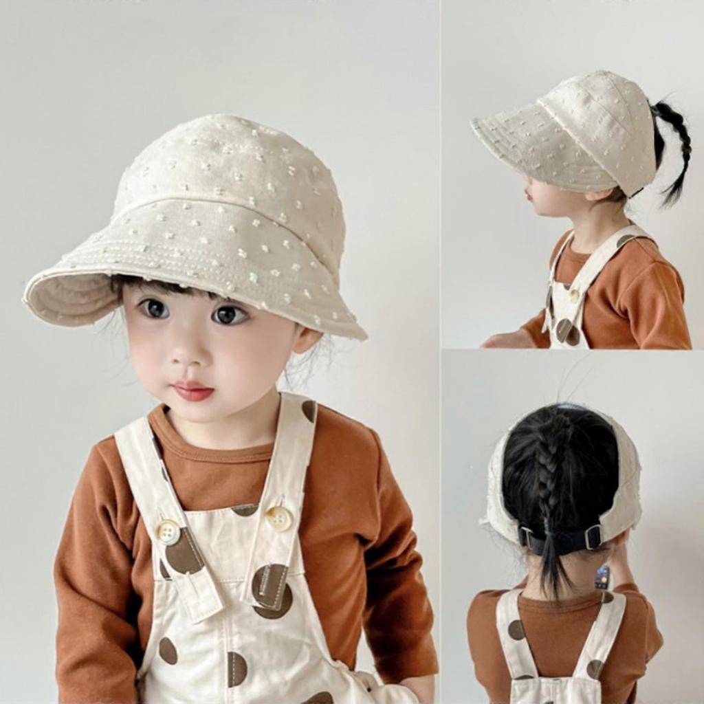 Baby Sunhat Girls Sun Hat Empty Top Outdoor Travel Beach Fisherman Hat 2-10T Infants Kids Sun Protections Ponytail Caps  Beige white