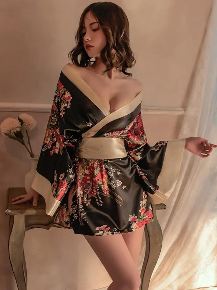 Japanese Kimono Red Uniform Cosplay Sexy Lingerie Waist Belt Pajama Temptation Costumes Pajamas For Women Underwear Sex Dress