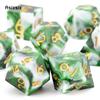 7 Pcs White Green Resin Golden Number Sharp Edge Dice Polyhedral Dice Suitable for Role-Playing RPG  DND Pathfinder Board Game