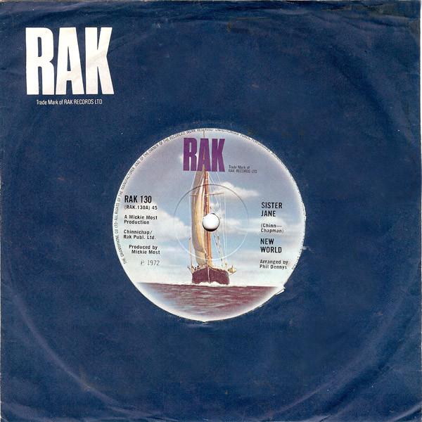 

7inch Record NEW WORLD - Sister Jane RAK130 RAK 1972 UK Pop Used