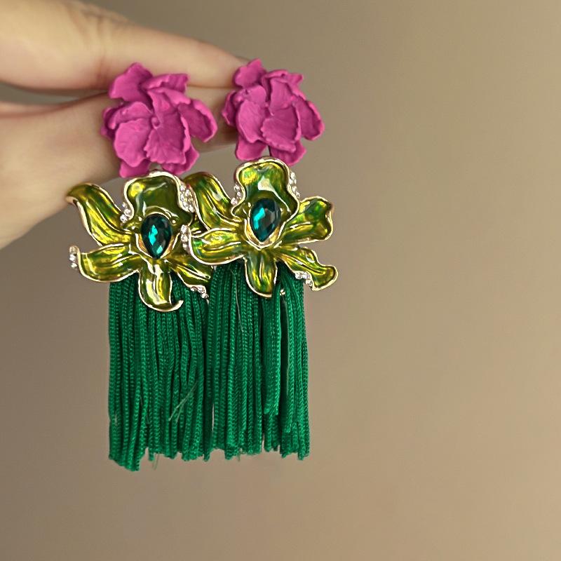 Fan Flower Bamboo Tassel Earrings Trend Ear Hook National Style Temperament High-end Earrings