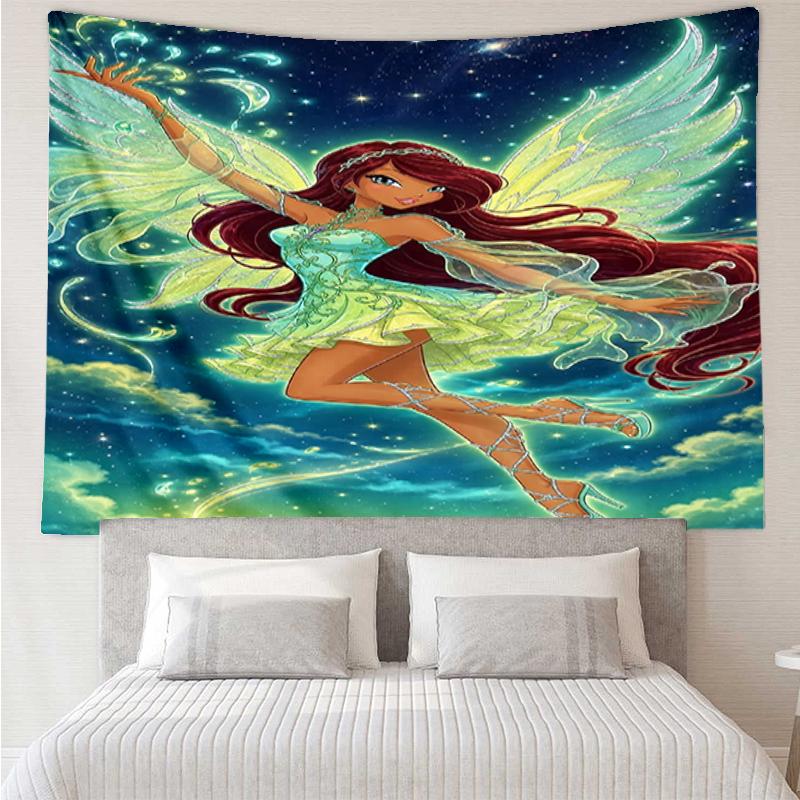 Winx Club Print Tapestry, Backdrop, Easy Setup, Ideal for Bedroom, Office & Living Room, with Aesthetic Wall Hanging Decor.