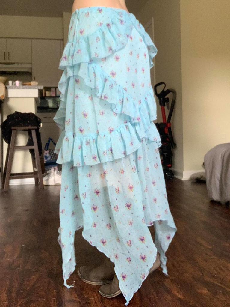 Spicy Floral Ruffle Mesh Skirt - Irregular Hem for Summer Vacation