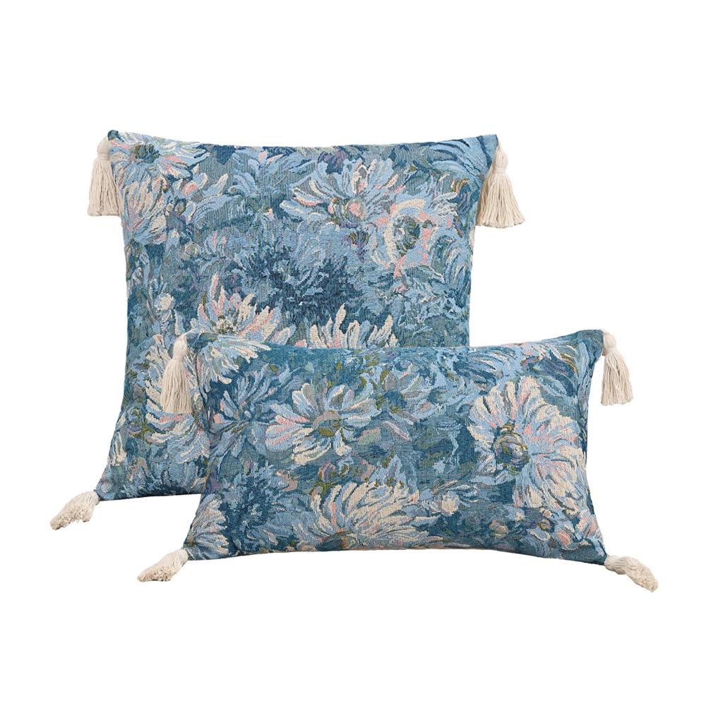 Retro European Style Cotton Linen Flower Cushion Pillowcase Living Room Sofa Backrest High Precision Jacquard Cushion Cover