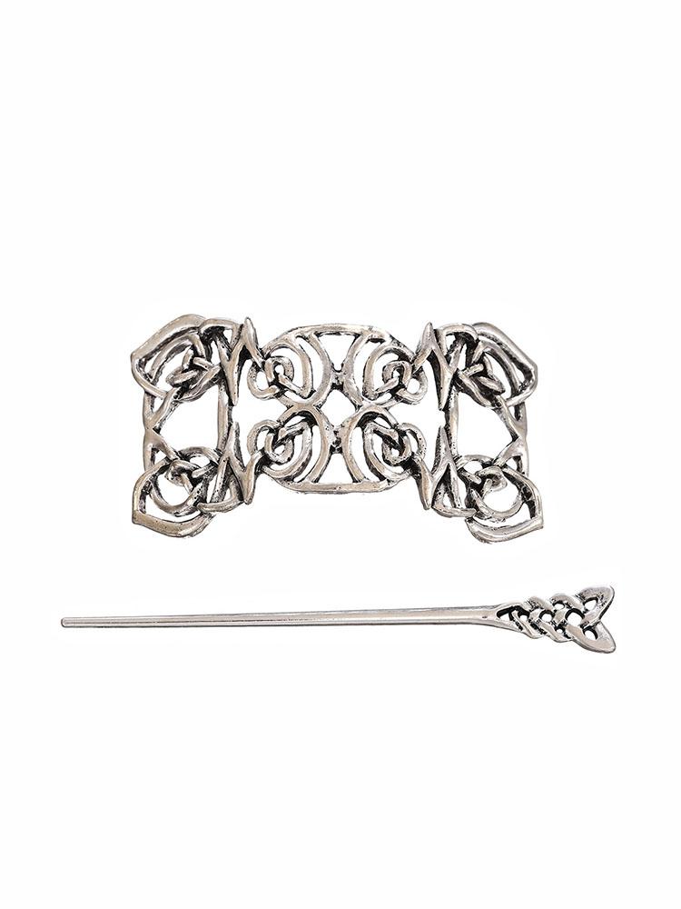 1pc Retro Silver Celtic Pattern Totem Design Hair Clip Niche Punk Style Patterned Metal Hair Clip Dark Themed Hair Accessory