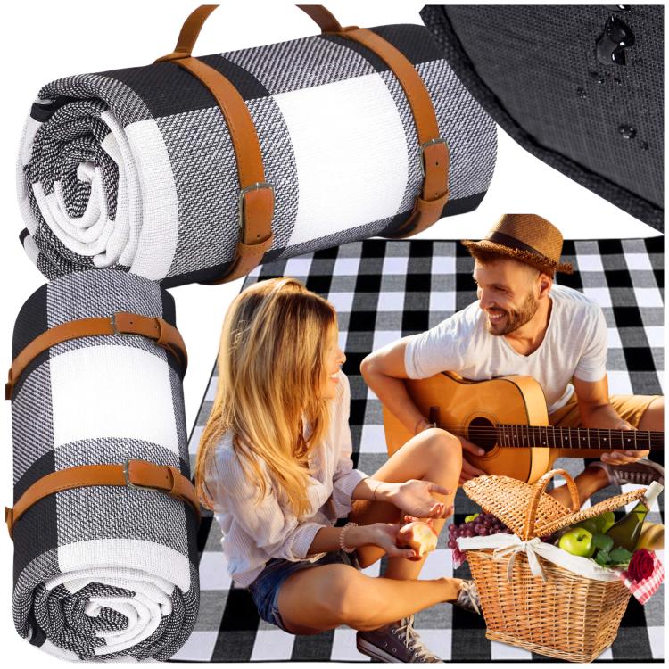 Beach picnic blanket mat with insulation waterproof 200x200cm mat xxl checkered