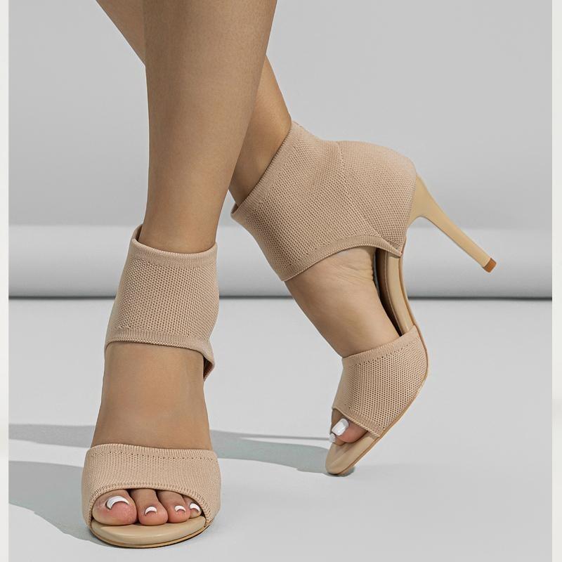 Eilyken Frühling Sexy Mode Stiefeletten Frauen Komfort Peep Toe Gestrickte Stretch Stilettos Dünne Fersen Cut-Out Tanzen Sandalen