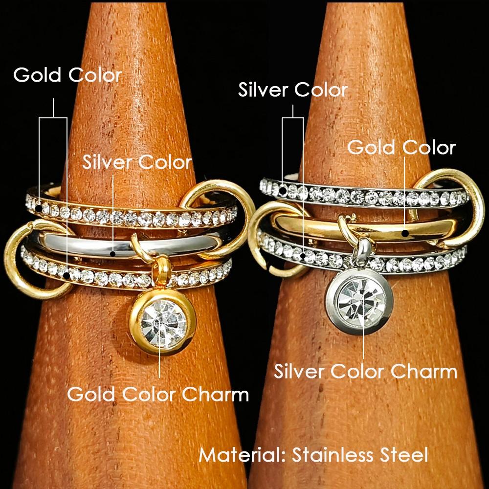 INS Trendy 12 Color Birthstone Charm Rings Stack Set Minimalist CZ Pendant Spinelli Ring For Women Girls Stainless Steel Jewelry