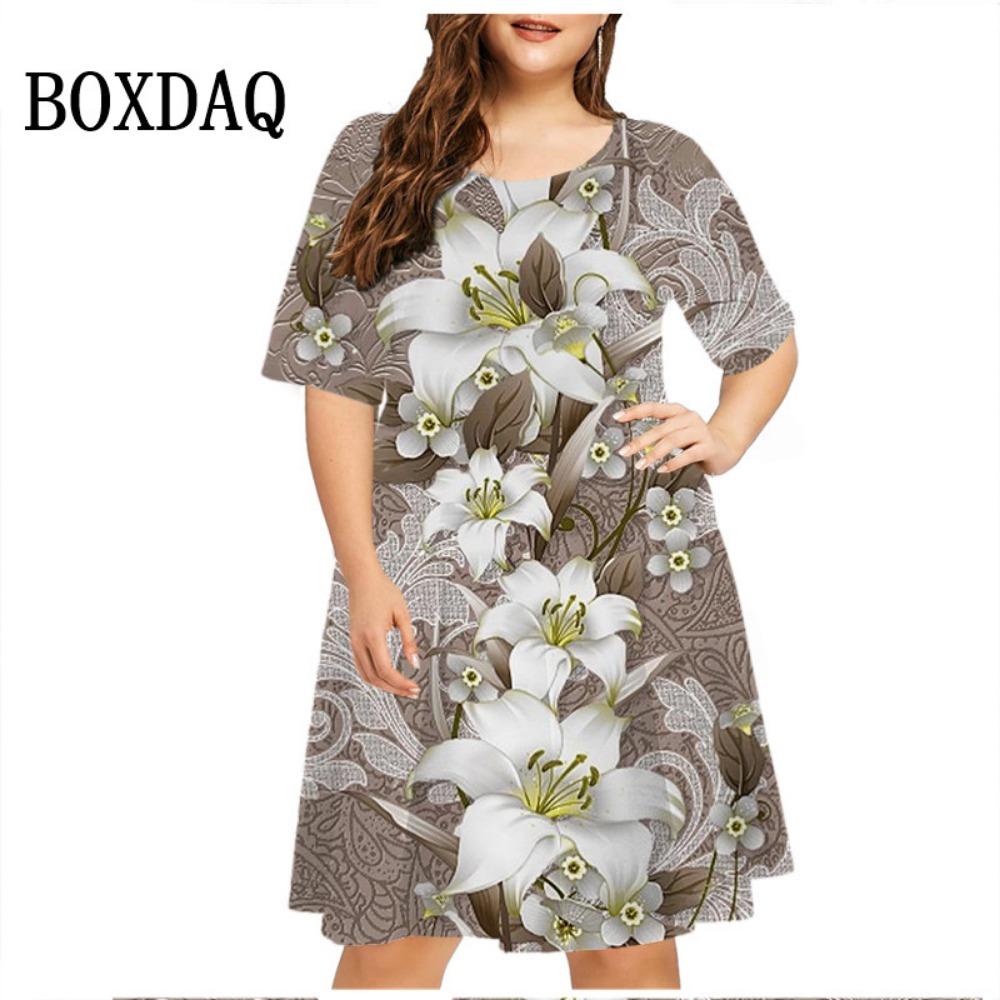 New summer dress women's plant flower loose retro dress casual short sleeved printed mini dress oversized women's sun skirt