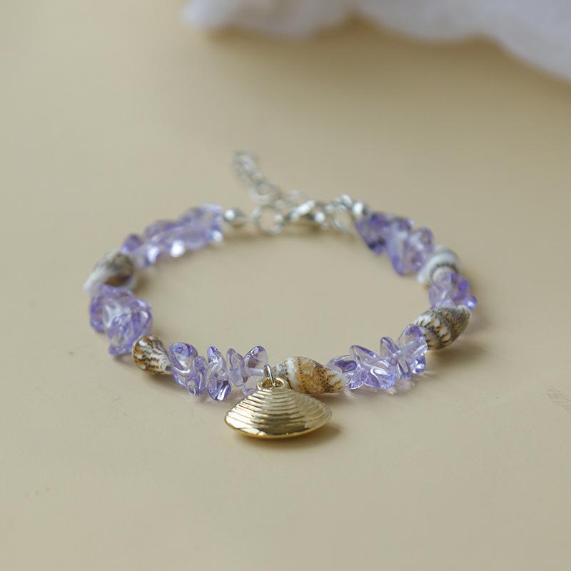 Handmade Seashell & Crushed Stone Bracelet with Lobster Clasp - Perfect Summer Travel Souvenir