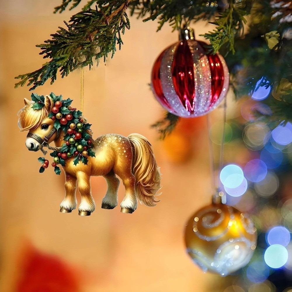 2D Flacher Weihnachts-Hängeanhänger DIY Zubehör Mehrszene Auto Pferdeanhänger Acryl Weihnachtsbaum Hängeschmuck Navidad Deko