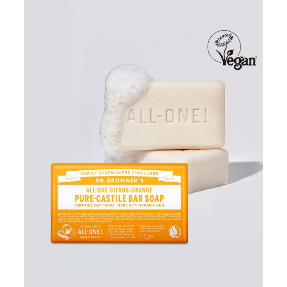 Dr.bronner S [2pack] citruS Orange Pure caStile Bar Soap 140g Citrus 140g+Green Tea 140g