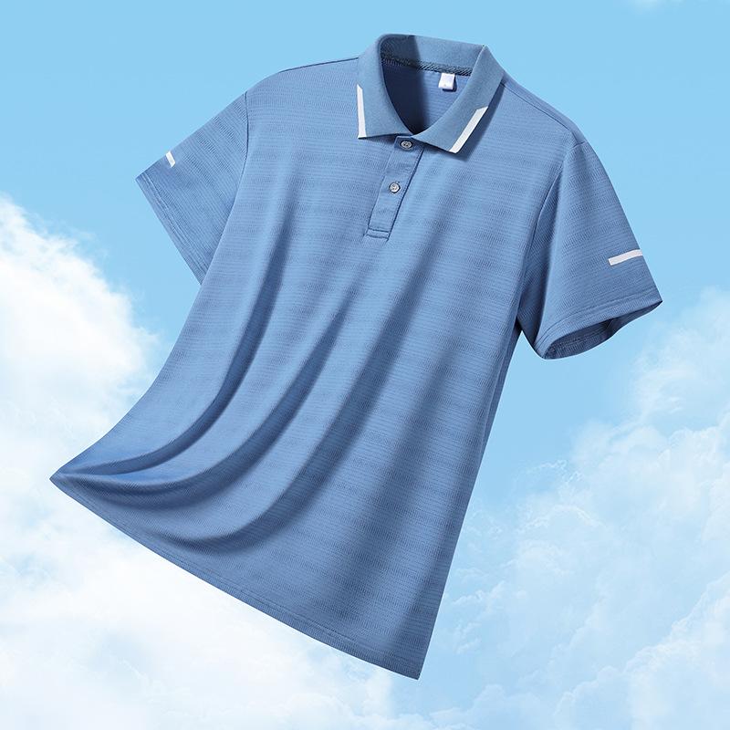 Ice Silk Men's Short Sleeved T-shirt Thin T-shirt Casual Large Solid Color Breathable Quick Drying Polo Shirt Men's Wear